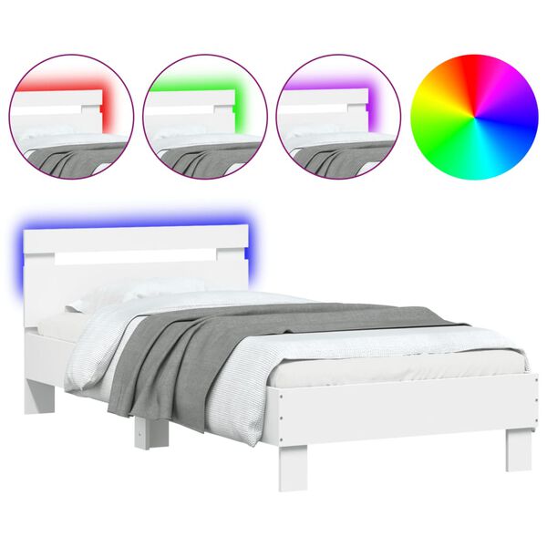 vidaXL Estructura de cama con cabecero y luces LED blanco 75x190 cm