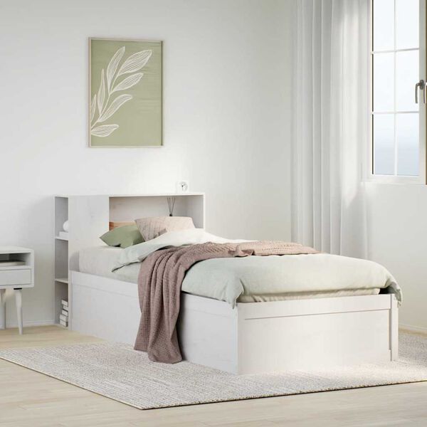 vidaXL Estructura de cama sin colch&oacute;n madera maciza blanca 75x190 cm