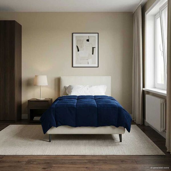 vidaXL Edred&oacute;n de Verano Acolchado Azul Oscuro 140 x 220 cm Microfibra