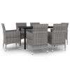 vidaXL Set comedor de jard&iacute;n 7 pzas y cojines rat&aacute;n sint&eacute;tico y vidrio