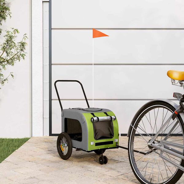 vidaXL Remolque de bicicleta para mascotas Verde y gris
