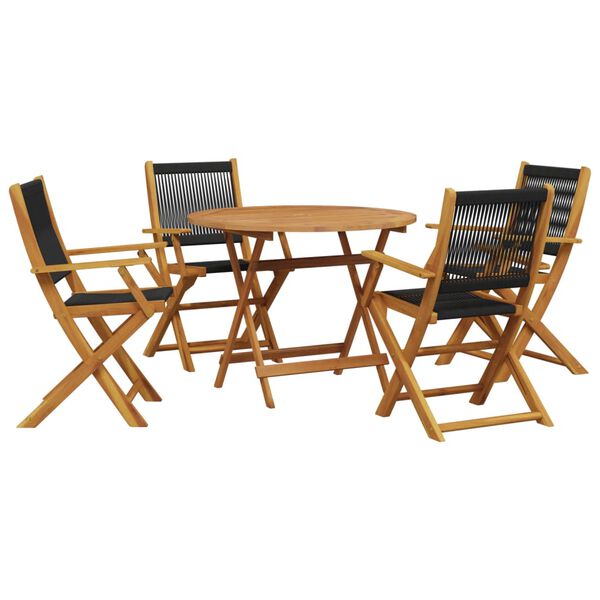 vidaXL Set de comedor jard&iacute;n 5 pzas polipropileno madera maciza negro