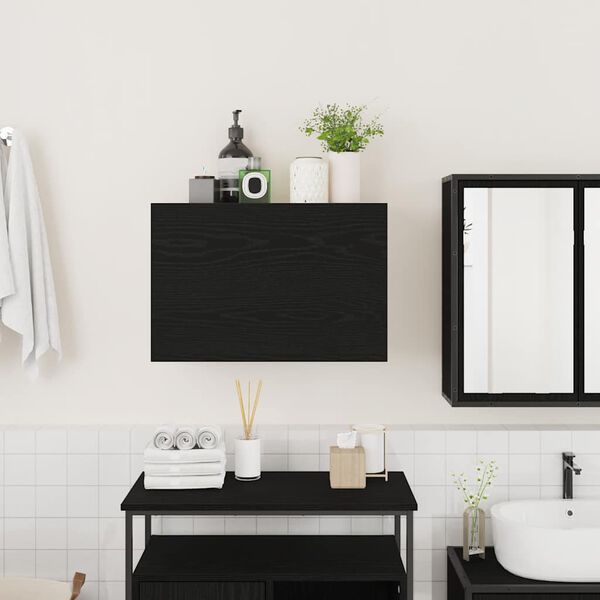 vidaXL Mueble de pared de ba&ntilde;o madera ingenier&iacute;a negro 60x25x40 cm