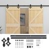 vidaXL Puerta Corredera 2 pcs Natural y negro Madera de Pino Maciza