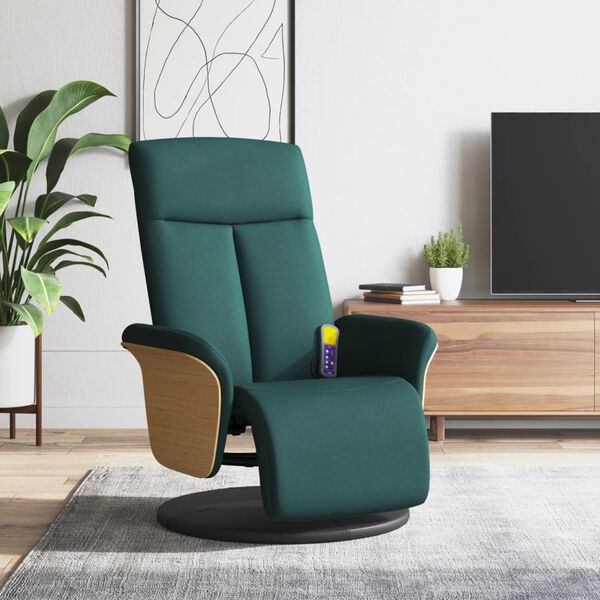 vidaXL Sill&oacute;n reclinable de masaje con reposapi&eacute;s tela verde oscuro