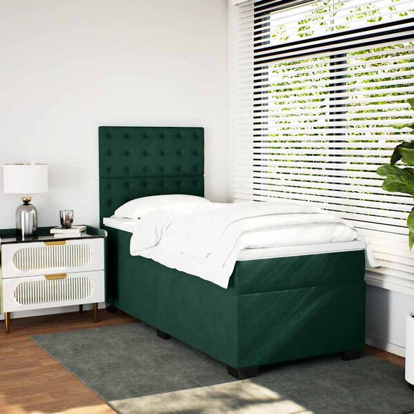 vidaXL Cama box spring con colch&oacute;n terciopelo verde oscuro 100x200 cm