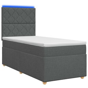 vidaXL Cama de muelles con LED y colch&oacute;n Gris oscuro 90 x 190 cm Tela