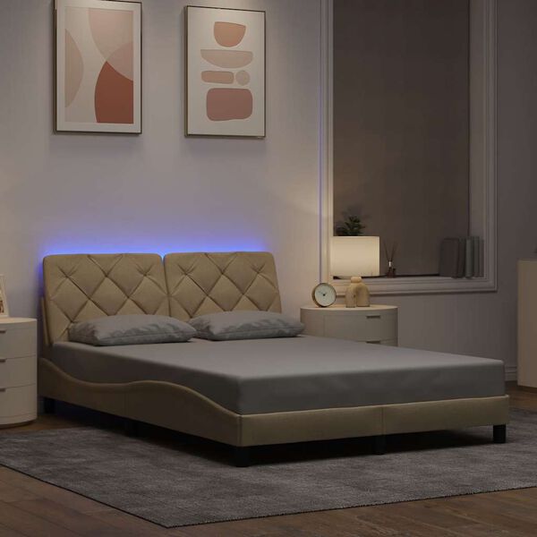 vidaXL Estructura de cama con LED sin colch&oacute;n tela color crema 140x190 cm