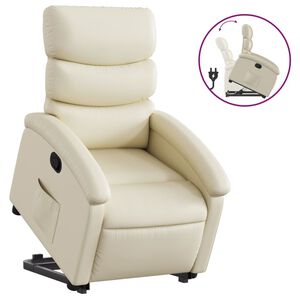 vidaXL Sill&oacute;n reclinable elevable cuero artificial color crema