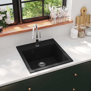 vidaXL Fregadero de cocina de granito con un seno negro