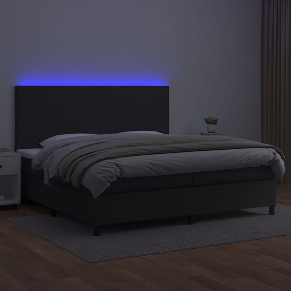 vidaXL Cama box spring colch&oacute;n y LED cuero sint&eacute;tico negro 200x200 cm