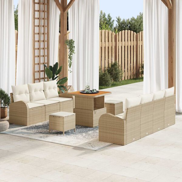 vidaXL Conjunto de sof&aacute;s de jard&iacute;n 10 pcs Beige rat&aacute;n sint&eacute;tico