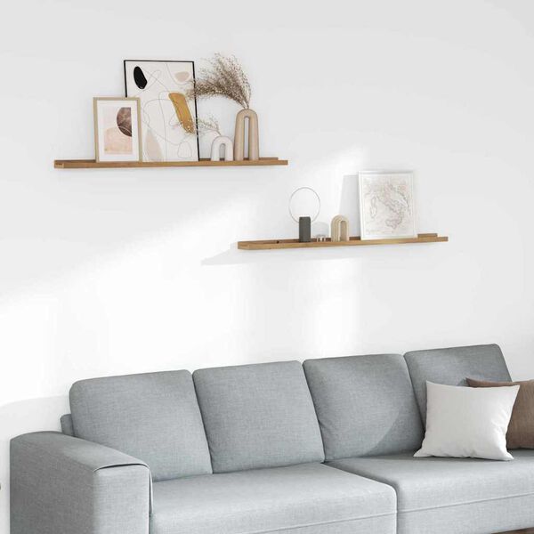 vidaXL Estante de pared con estante 2 pcs Marr&oacute;n 100 x 9 x 3 cm