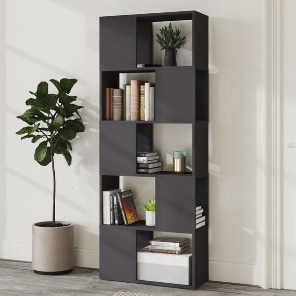 vidaXL Librer&iacute;a separador madera contrachapada gris 60x24x155 cm