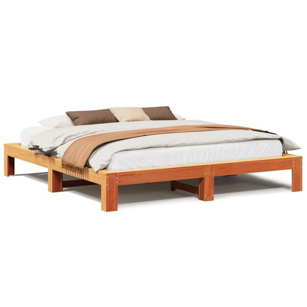vidaXL Cama sin colch&oacute;n madera maciza de pino marr&oacute;n cera 200x200 cm