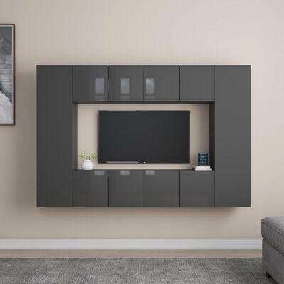 vidaXL Juego de mueble para TV de 8 piezas aglomerado gris brillante