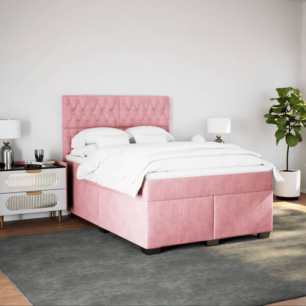 vidaXL Cama box spring con colch&oacute;n terciopelo rosa 140x190 cm