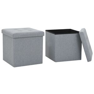 vidaXL Taburetes almacenaje plegables 2 uds lino sint&eacute;tico gris claro