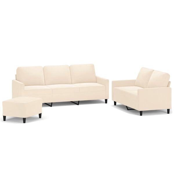 vidaXL Juego de sof&aacute;s con cojines 3 piezas terciopelo crema