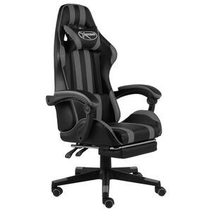 vidaXL Silla gaming con reposapi&eacute;s cuero sint&eacute;tico negro y gris