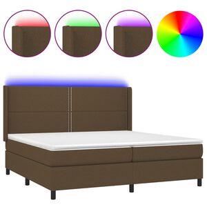 vidaXL Cama box spring colch&oacute;n luces LED tela marr&oacute;n oscuro 200x200 cm