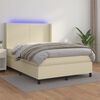 vidaXL Cama box spring colch&oacute;n y LED cuero sint&eacute;tico crema 140x190 cm