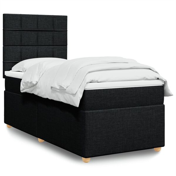 vidaXL Cama box spring con colch&oacute;n tela negro 90x200 cm