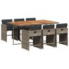 vidaXL Set comedor jard&iacute;n 7 pzas y cojines rat&aacute;n sint&eacute;tico gris