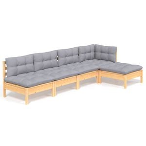 vidaXL Juego de muebles de jard&iacute;n 5 pzas y cojines madera pino gris