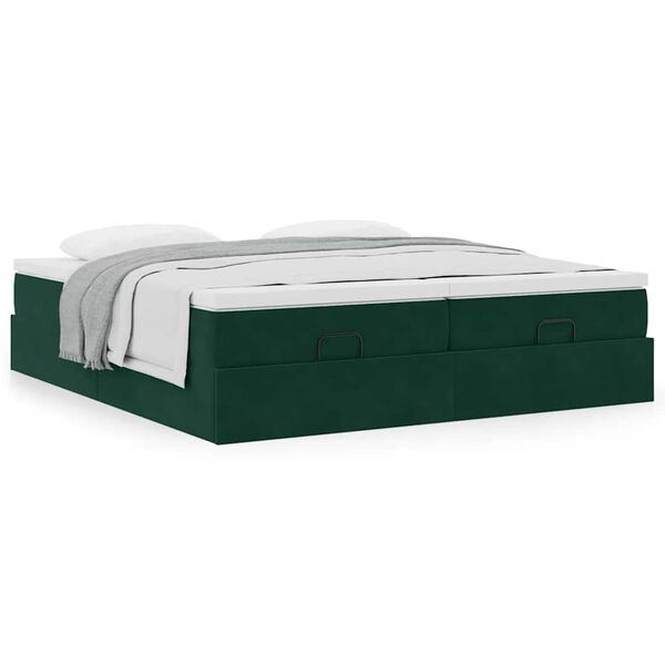 vidaXL Estructura de cama otomana colchones terciopelo verde oscuro