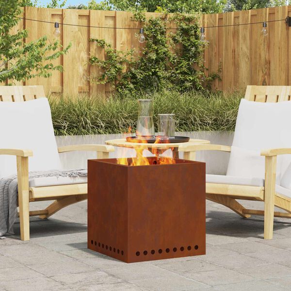 vidaXL Hoguera Sin Humo Marr&oacute;n 48 x 48 x 50 cm Acero autopatinable