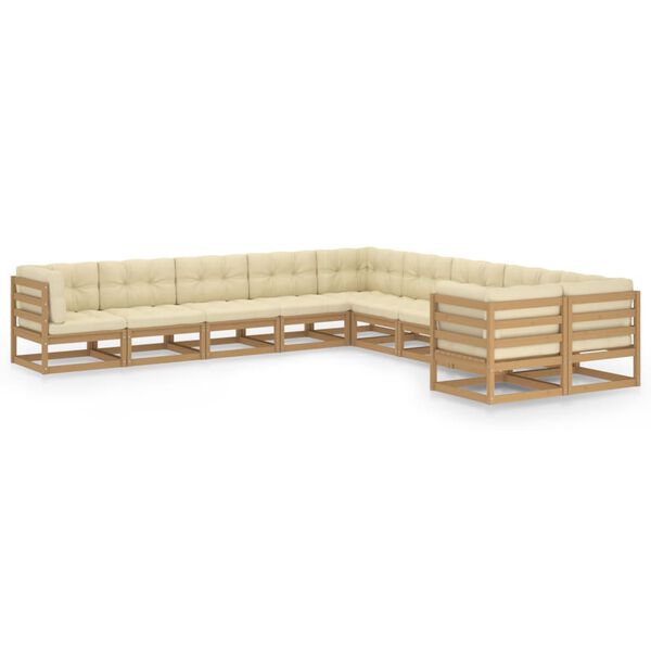 vidaXL Set de muebles de jard&iacute;n 10 pzs cojines madera pino marr&oacute;n miel
