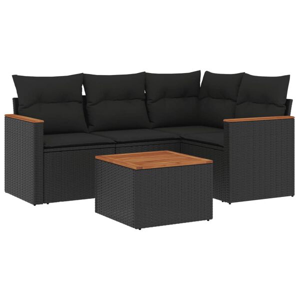 vidaXL Set de muebles de jard&iacute;n 5 pzas y cojines rat&aacute;n sint&eacute;tico negro