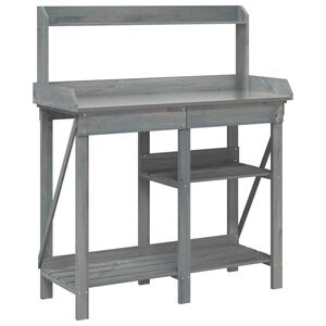 vidaXL Banco para macetas con estantes madera maciza de abeto gris