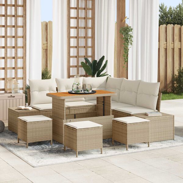 vidaXL Conjunto de sof&aacute; de jard&iacute;n 8 pcs Beige Polirat&aacute;n