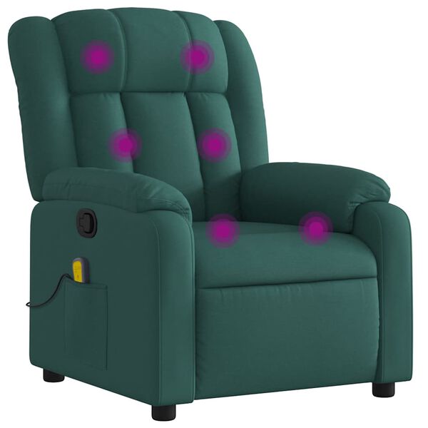 vidaXL Sill&oacute;n de masaje reclinable de tela verde oscuro