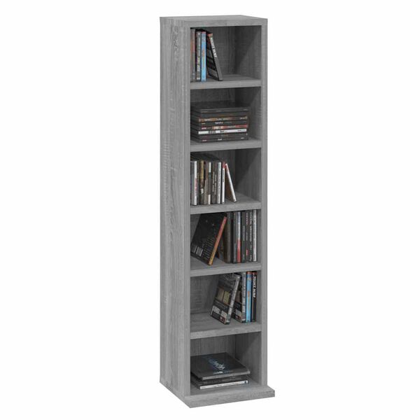 vidaXL Estantería para CD madera contrachapada gris Sonoma 21x20x88 cm