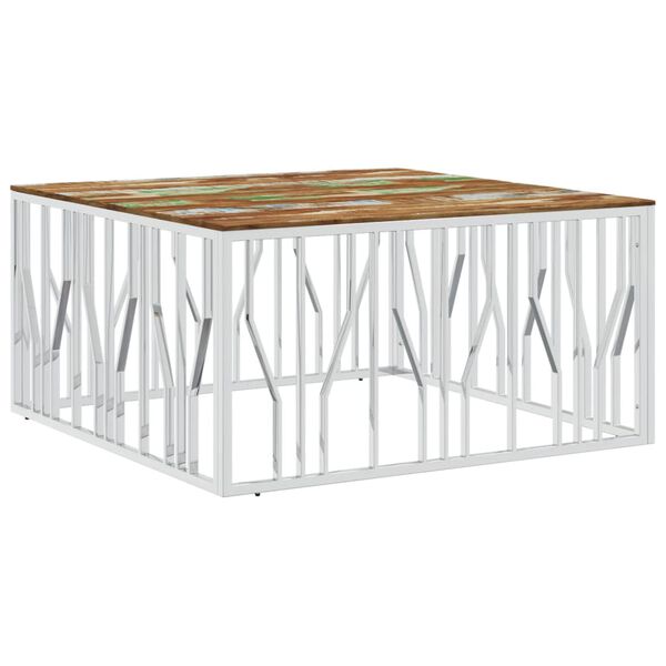 vidaXL Mesa de centro acero inoxidable y madera reciclada plateado