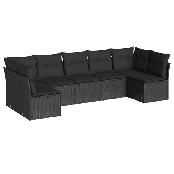 vidaXL Set de comedor de jard&iacute;n 7 pzas y cojines rat&aacute;n sint&eacute;tico negro