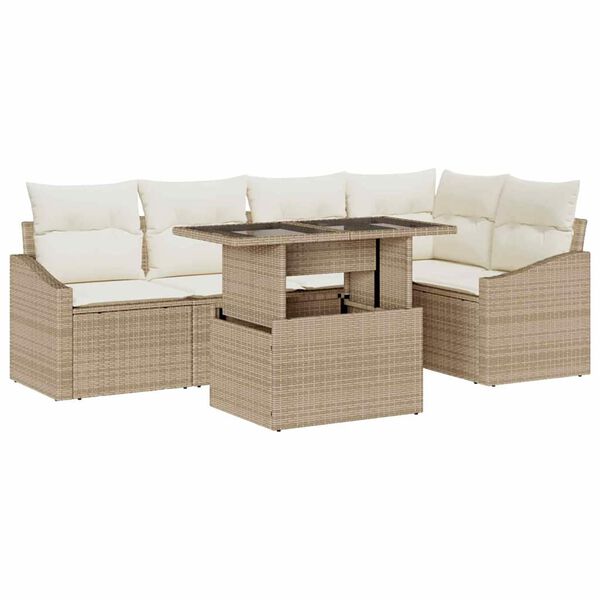 vidaXL Conjunto de sof&aacute; de jard&iacute;n con coj&iacute;n 6 pcs Beige y Crema