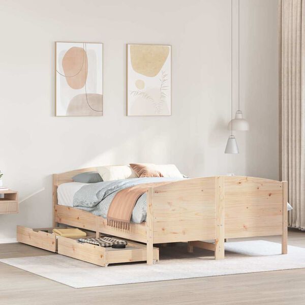 vidaXL Estructura de cama sin colch&oacute;n madera maciza de pino 135x190 cm