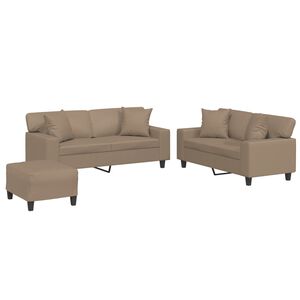 vidaXL Juego de sof&aacute;s con cojines 3 piezas cuero sint&eacute;tico capuchino