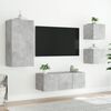 vidaXL Muebles TV pared con LED 5 pzas madera ingenier&iacute;a gris hormig&oacute;n