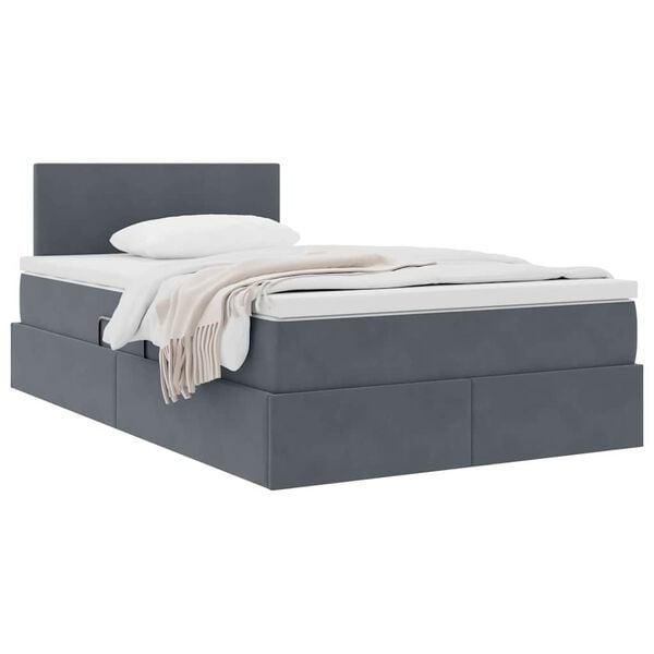 vidaXL Cama con almacenamiento Gris oscuro 120 x 190 cm Terciopelo