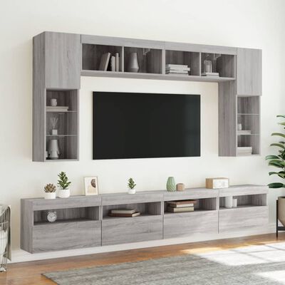 vidaXL Muebles TV de pared con luces LED 2 uds gris Sonoma 60x30x40 cm