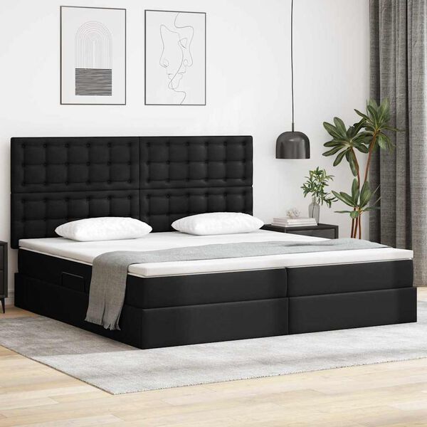 vidaXL Cama con almacenamiento y LED con colch&oacute;n Negro 200 x 200 cm