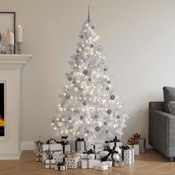 vidaXL Árbol de Navidad preiluminado con luces y bolas blanco 180 cm