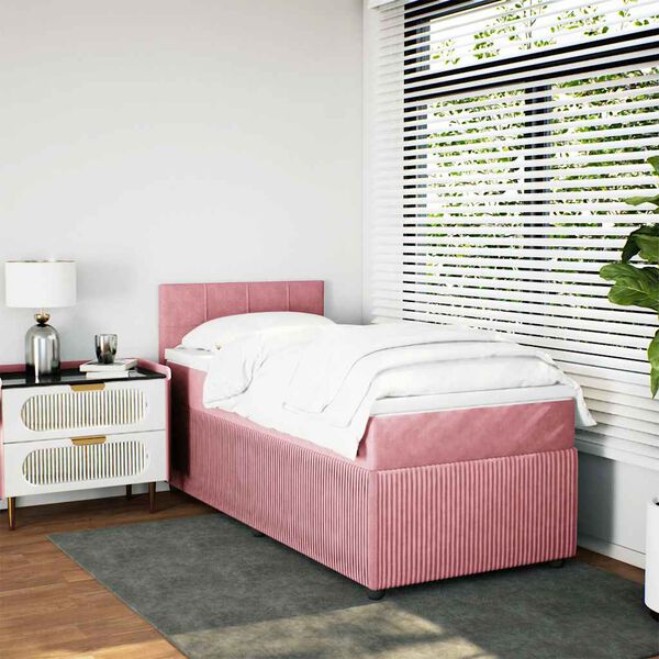 vidaXL Cama box spring con colch&oacute;n terciopelo rosa 80x200 cm