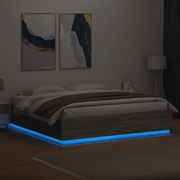 vidaXL Estructura de cama con luces LED madera gris Sonoma 200x200 cm