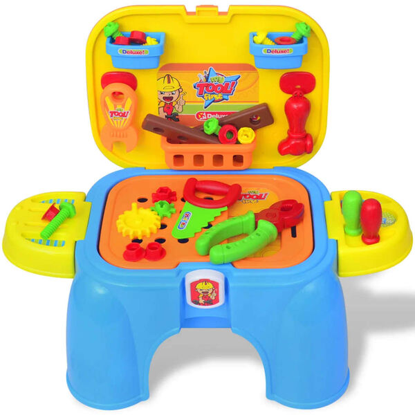 Mesa de trabajo de juguete para ni&ntilde;os con herramientas (Azul+Amarillo)